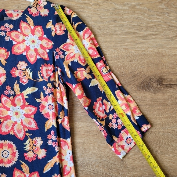 J. Jill Scoop Neck Navy Orange Floral Printed 3/4 Sleeve Sheath Dress Women's 4 - Picture 10 of 12